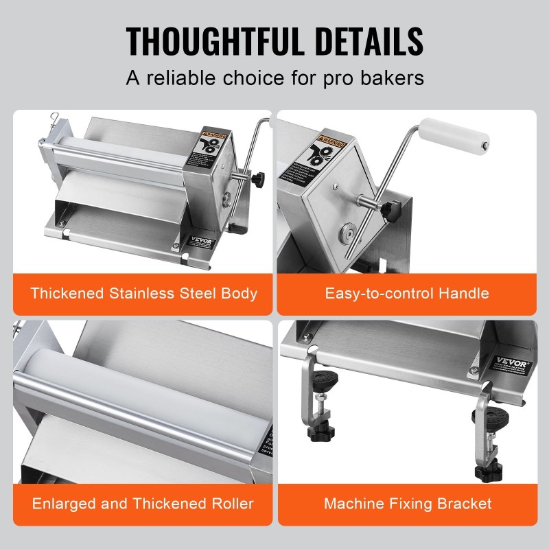 Manuaalinen taikinakaulin pöytämalli ruostumattomasta teräksestä säädettävä 0–12 mm irrotettavalla kahvalla