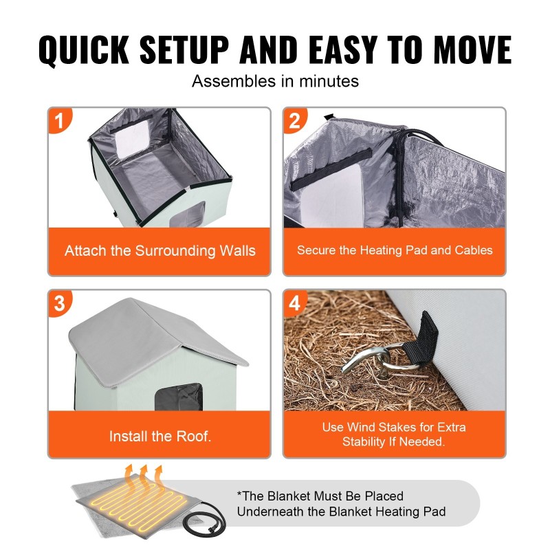 Lämmitettävä kissamökki ulkokäyttöön 600D Oxford-kangas vedenpitävä 30W säädettävä lämpötila taitettava