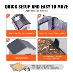 Lämmitettävä kissatalo ulkokäyttöön 600D Oxford-kankaasta 30W lämmitystyyny termostaatilla 48×56×44 cm