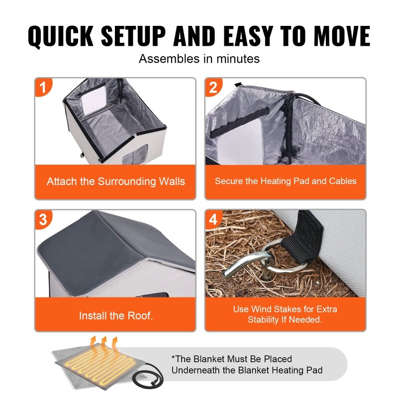 Lämmitettävä kissatalo ulkokäyttöön 600D Oxford-kankaasta 30W lämmitystyyny termostaatilla 48×56×44 cm