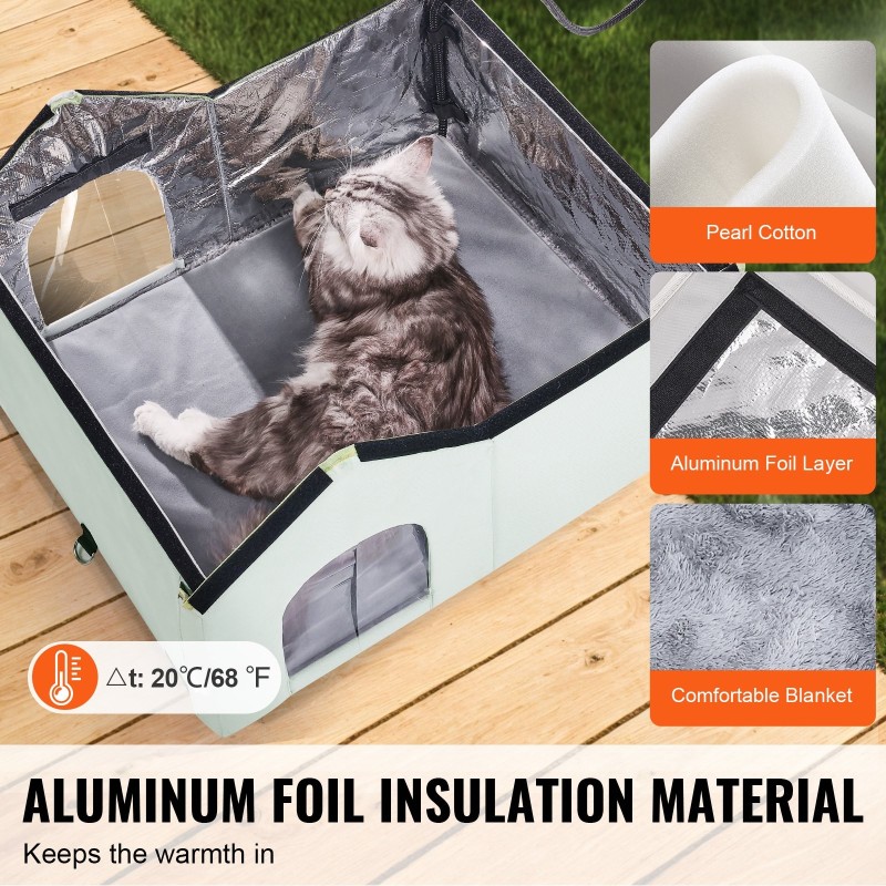 Lämmitetty kissatalo ulkokäyttöön 600D-kangas 50W lämmitysalusta säädettävä lämpötila vihreä