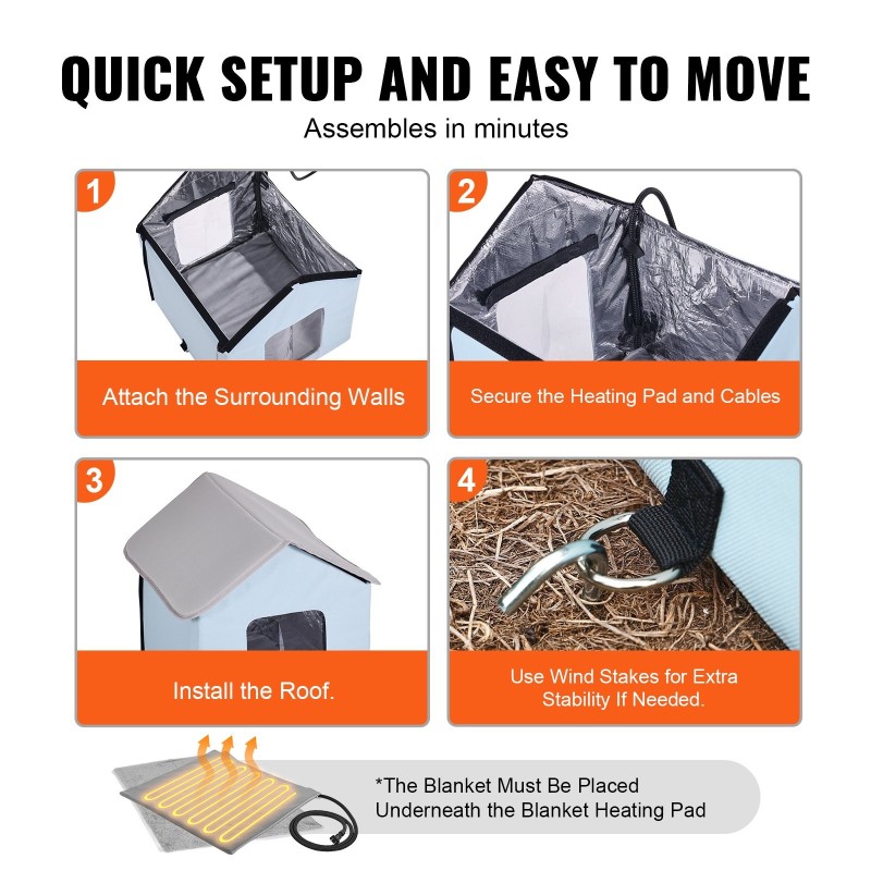 Lämmitettävä ulkokissatalo 600D Oxford-kankaasta 30W lämmitysalustalla sininen