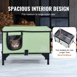 Lämmitettävä kohotettu kissatalo 900D Oxford-kangas vedenpitävä 53×33×42 cm vihreä