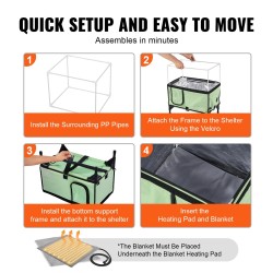 Lämmitettävä kohotettu kissatalo 900D Oxford-kangas vedenpitävä 53×33×42 cm vihreä