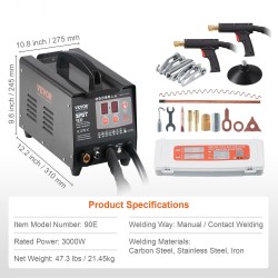 Pistehitsauslaite 3000W 2 hitsauspistoolia automaatti ja manuaalitilat 7 toimintatilaa autojen lommoihin