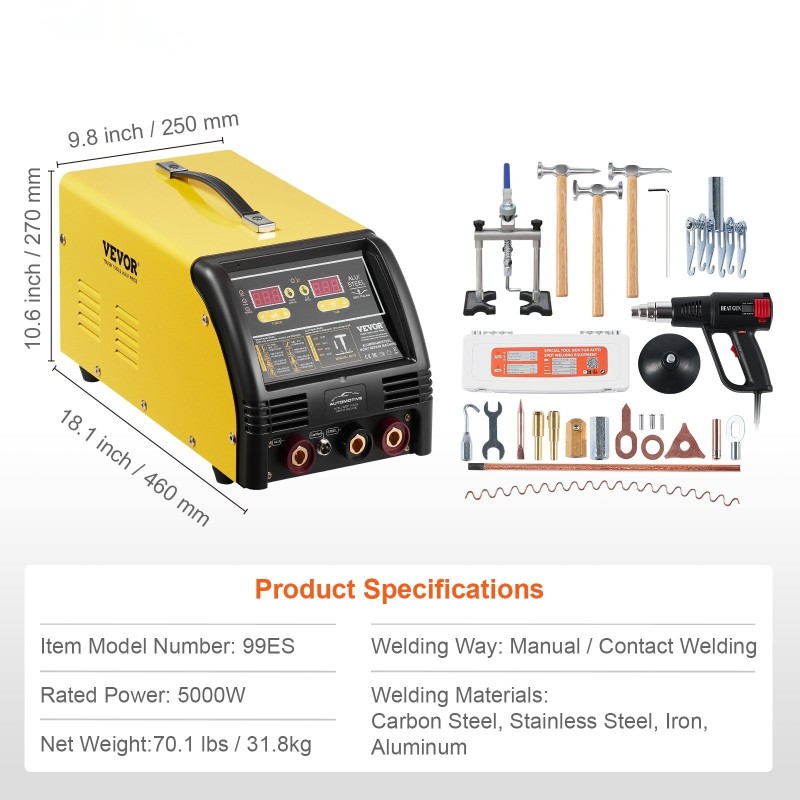 Pistehitsauslaite 5000W teräs ja alumiini autokoripaneelien oikaisuun automaatti ja manuaalitila