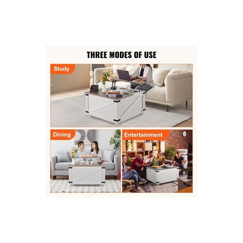 Neliönmuotoinen nostokantinen sohvapöytä 800 x 800 mm lastulevykansi tammijaloilla harmaa ja valkoinen