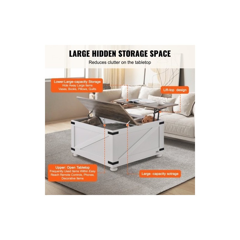 Neliönmuotoinen nostokantinen sohvapöytä 800 x 800 mm lastulevykansi tammijaloilla harmaa ja valkoinen