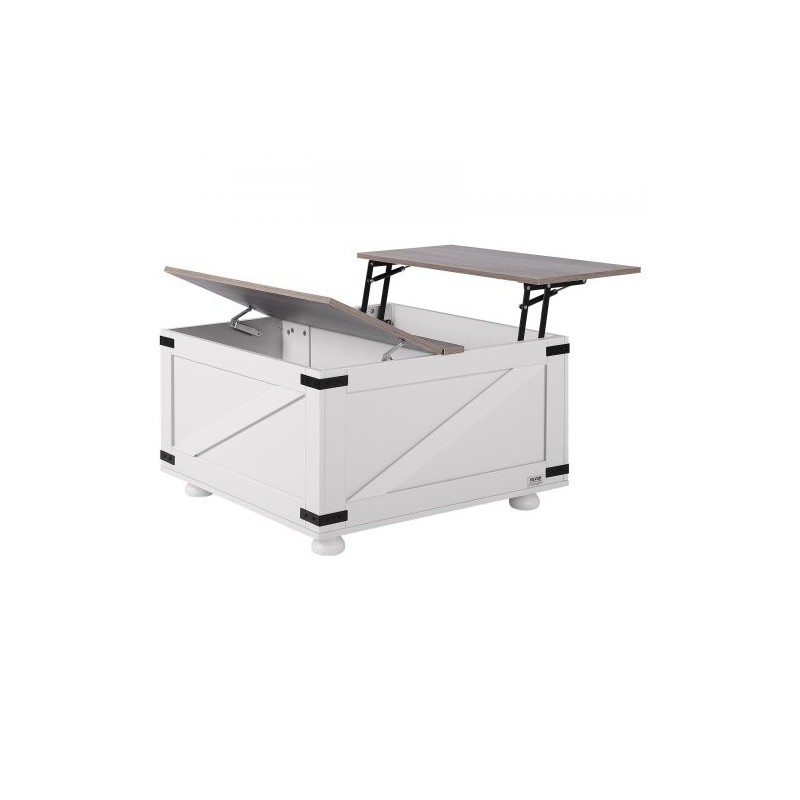 Neliönmuotoinen nostokantinen sohvapöytä 800 x 800 mm lastulevykansi tammijaloilla harmaa ja valkoinen