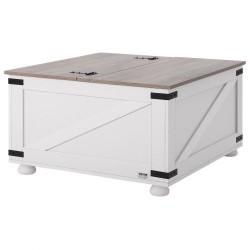 Neliönmuotoinen nostokantinen sohvapöytä 800 x 800 mm lastulevykansi tammijaloilla harmaa ja valkoinen