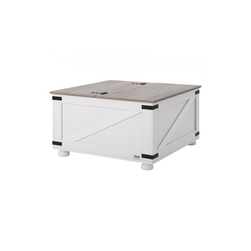 Neliönmuotoinen nostokantinen sohvapöytä 800 x 800 mm lastulevykansi tammijaloilla harmaa ja valkoinen