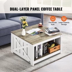 Sohvapöytä neliönmuotoinen 80x80 cm lastulevy ja massiivipuu avoin säilytyslokero harmaa-valkoinen