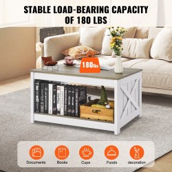 Sohvapöytä neliönmuotoinen 80x80 cm lastulevy ja massiivipuu avoin säilytyslokero harmaa-valkoinen