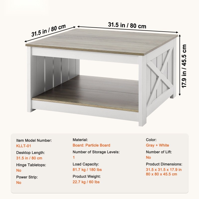 Sohvapöytä neliönmuotoinen 80x80 cm lastulevy ja massiivipuu avoin säilytyslokero harmaa-valkoinen