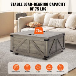 Sohvapöytä 36 tuuman neliö kääntyvä kansi suuri säilytystila lastulevy tammijalat harmaanruskea