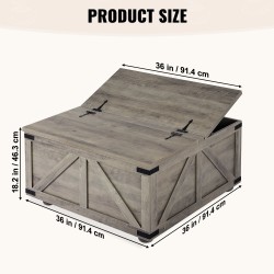 Sohvapöytä 36 tuuman neliö kääntyvä kansi suuri säilytystila lastulevy tammijalat harmaanruskea