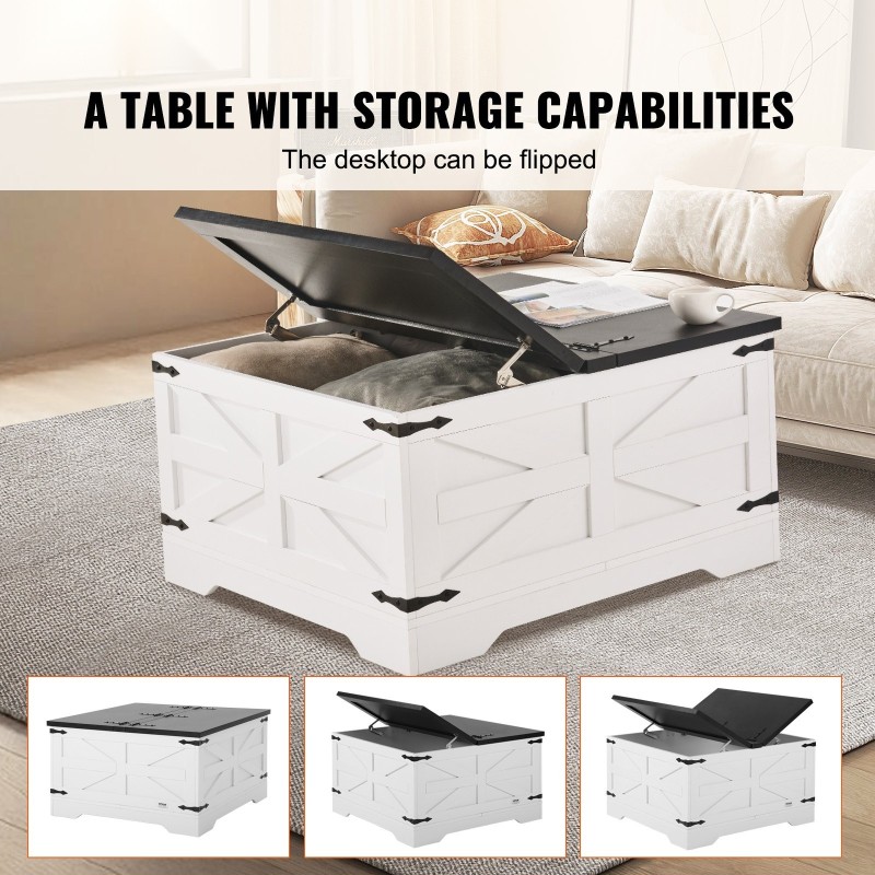 Sohvapöytä neliö 800 mm lastulevy saranoitu kansi säilytystila harmaa ja valkoinen