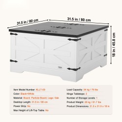 Sohvapöytä neliö 800 mm lastulevy saranoitu kansi säilytystila harmaa ja valkoinen