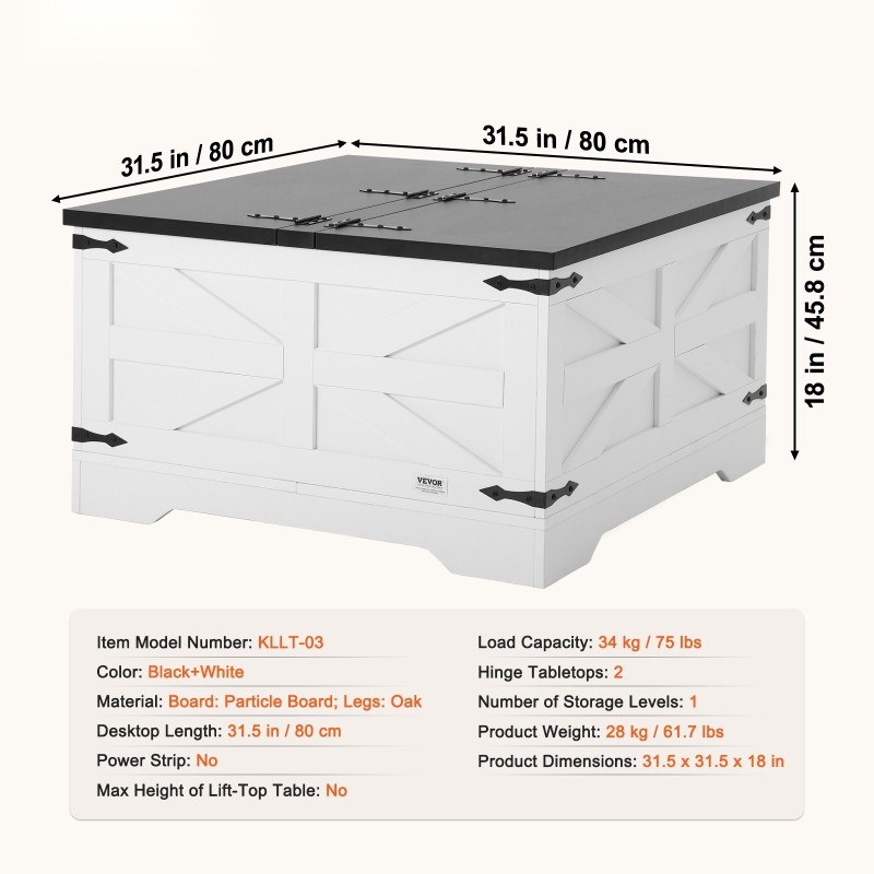 Sohvapöytä neliö 800 mm lastulevy saranoitu kansi säilytystila harmaa ja valkoinen
