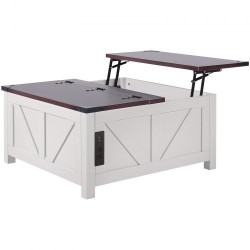 Sohvapöytä nostettavalla kannella 914x914 mm lastulevy virtapaneeli ruskea valkoinen