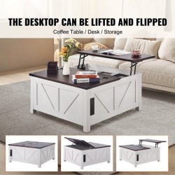 Sohvapöytä nostettavalla kannella 914x914 mm lastulevy virtapaneeli ruskea valkoinen