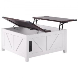 Sohvapöytä nostettavalla kannella 914x914 mm lastulevy virtapaneeli ruskea valkoinen