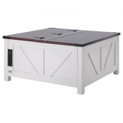 Sohvapöytä nostettavalla kannella 914x914 mm lastulevy virtapaneeli ruskea valkoinen
