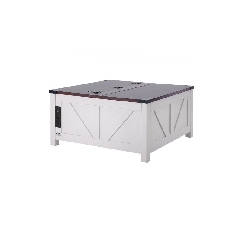 Sohvapöytä nostettavalla kannella 914x914 mm lastulevy virtapaneeli ruskea valkoinen