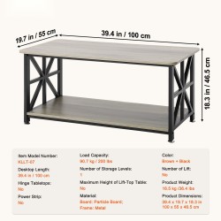 Sohvapöytä lastulevy metallirunko 1000x500x465 mm ruskea musta avoin hylly