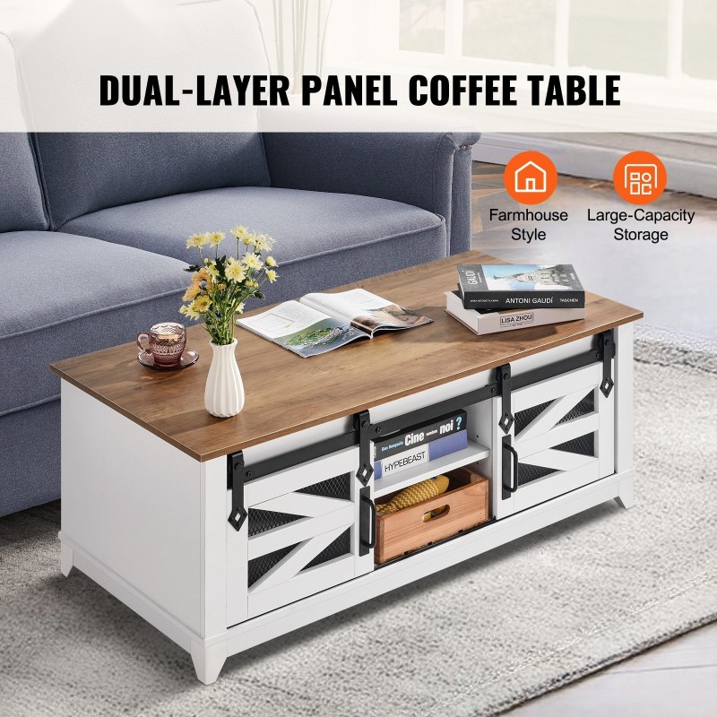 Sohvapöytä 121 cm luonnonpuu valkoinen kaksitasoinen liukuovilla lastulevy metallirunko mäntyjalat