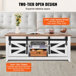 Sohvapöytä 121 cm luonnonpuu valkoinen kaksitasoinen liukuovilla lastulevy metallirunko mäntyjalat