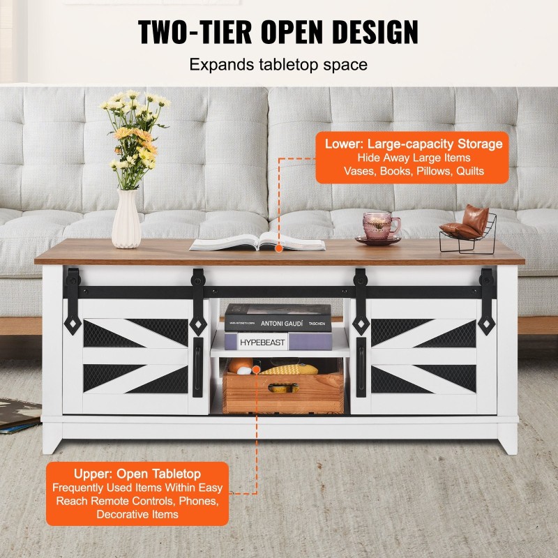 Sohvapöytä 121 cm luonnonpuu valkoinen kaksitasoinen liukuovilla lastulevy metallirunko mäntyjalat