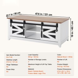 Sohvapöytä 121 cm luonnonpuu valkoinen kaksitasoinen liukuovilla lastulevy metallirunko mäntyjalat