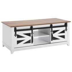 Sohvapöytä 121 cm luonnonpuu valkoinen kaksitasoinen liukuovilla lastulevy metallirunko mäntyjalat