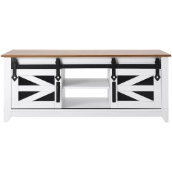 Sohvapöytä 121 cm luonnonpuu valkoinen kaksitasoinen liukuovilla lastulevy metallirunko mäntyjalat