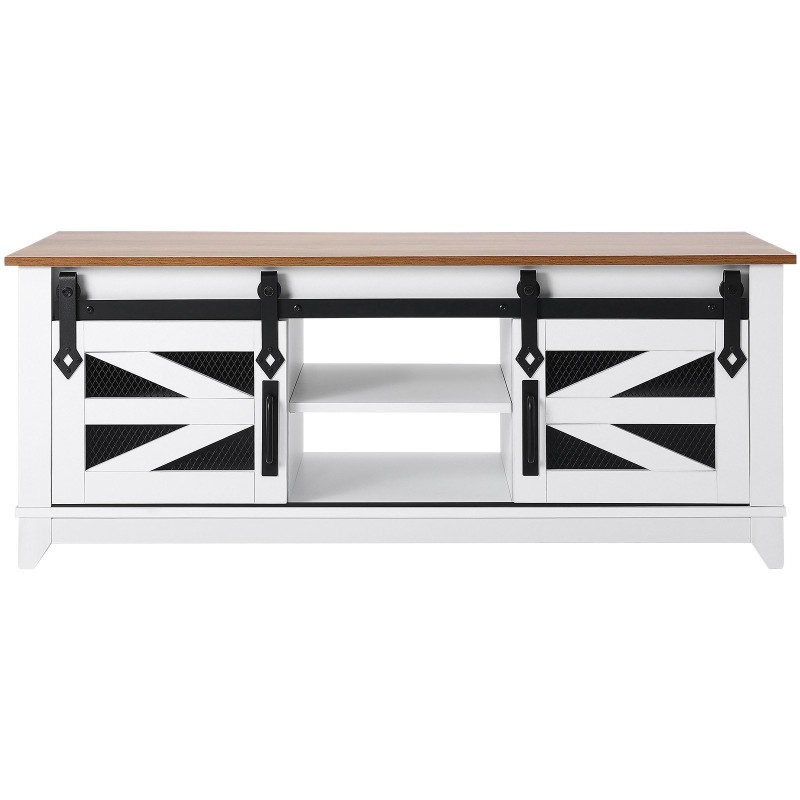 Sohvapöytä 121 cm luonnonpuu valkoinen kaksitasoinen liukuovilla lastulevy metallirunko mäntyjalat