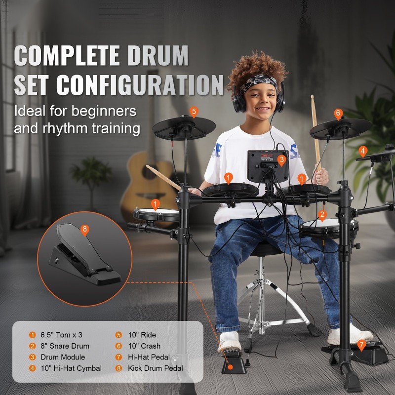 Sähkörumpusetti 15 rumpusettiä 150 ääntä USB MIDI tuki 8-tuumainen mesh-kalvo virveli