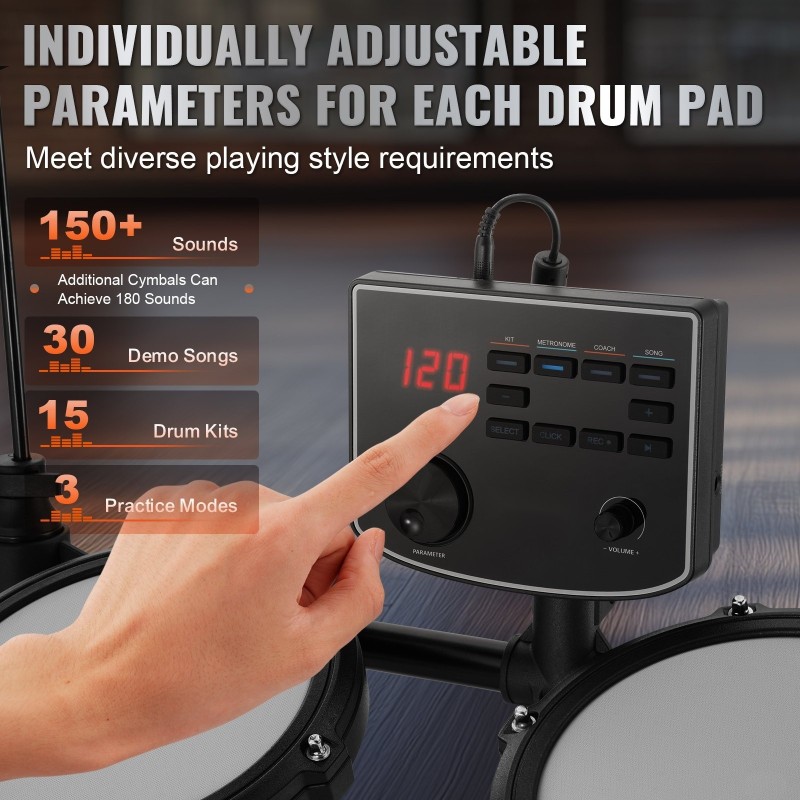 Sähkörumpusetti 15 rumpusettiä 150 ääntä USB MIDI tuki 8-tuumainen mesh-kalvo virveli