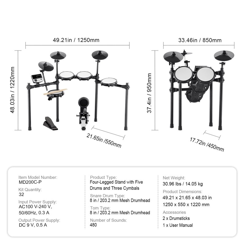 Sähköinen rumpusetti 8 tuuman verkkomallinen virveli 10 tuuman symbaalit USB-MIDI-tuki aloittelijoille aikuisille