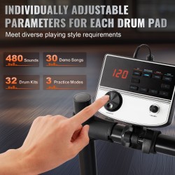 Sähkörumpusetti 32 esiasetusta 480 ääntä 8-tuuman mesh-kalvot USB MIDI