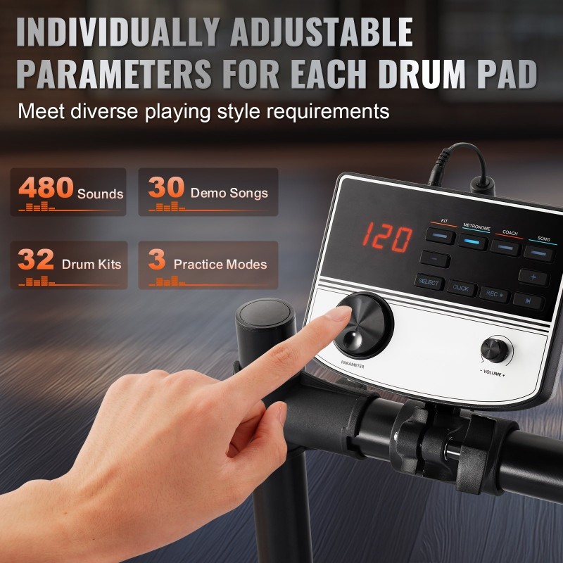 Sähkörumpusetti 32 esiasetusta 480 ääntä 8-tuuman mesh-kalvot USB MIDI