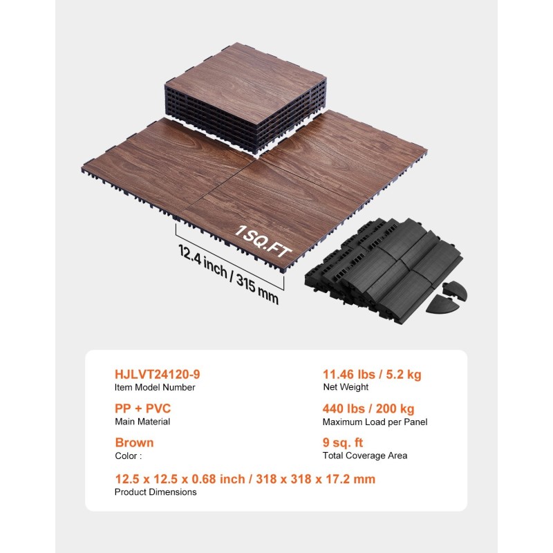 Yhdistettävät tanssilattian palat PP ja PVC 315x315 mm 9 kpl pehmustettu pohja