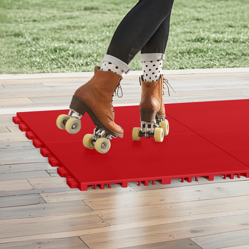 Harjoittelulattialaatat polypropeeni 315x315 mm 8 kappaletta punainen jääkiekon kuivaharjoitteluun