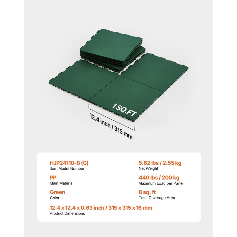 Toisiinsa lukkiutuvat PP-muoviset harjoituslattialaatat 8 kpl 315 x 315 mm vihreät jääkiekko