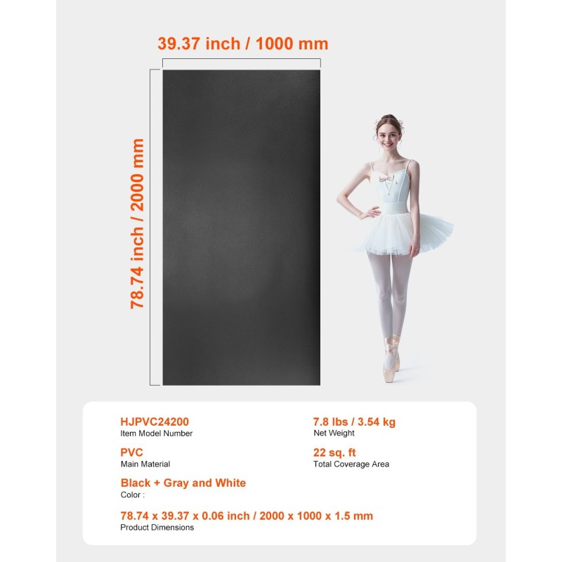 Tanssi- ja joogamatto polyvinyylikloridi 200 x 100 cm 1,5 mm säilytyslaukulla