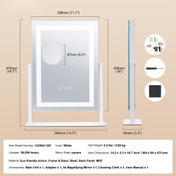 Valaistu meikkipeili viisinkertainen suurennos kolme valonsävyä kosketusohjaus täysin kääntyvä valkoinen