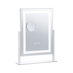 Valaistu meikkipeili viisinkertainen suurennos kolme valonsävyä kosketusohjaus täysin kääntyvä valkoinen