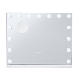 Meikkipeili LED-valoilla 5x suurennuslinssi kosketussäädettävä 58x46 cm valkoinen pöytä ja seinäkiinnitys
