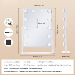 Meikkipeili 12 himmennettävää LED-lamppua 3 värilämpötilaa irrotettava 5-kertainen suurennus 360 asteen kääntö