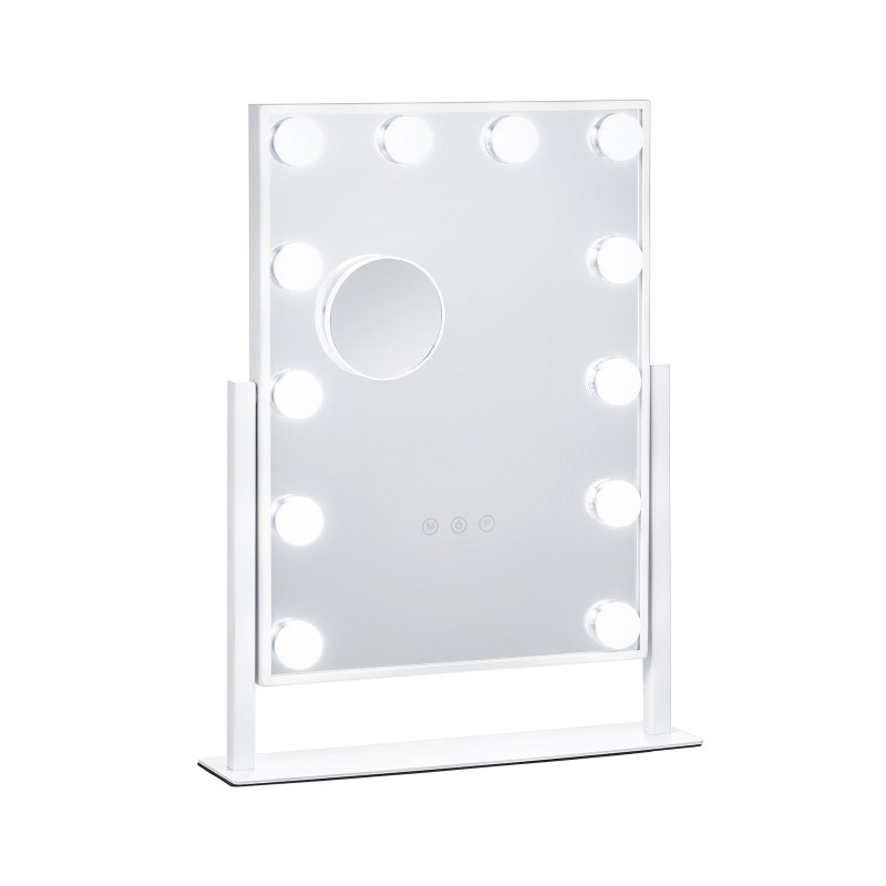 Meikkipeili 12 himmennettävää LED-lamppua 3 värilämpötilaa irrotettava 5-kertainen suurennus 360 asteen kääntö